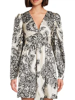 Lace Print Twist-Front A-Line Minidress