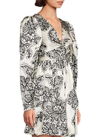 Lace Print Twist-Front A-Line Minidress