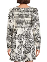 Lace Print Twist-Front A-Line Minidress