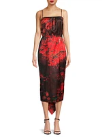 Abstract Draped Sleeveless Midi-Dress