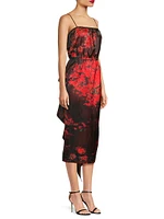 Abstract Draped Sleeveless Midi-Dress