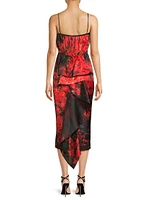 Abstract Draped Sleeveless Midi-Dress