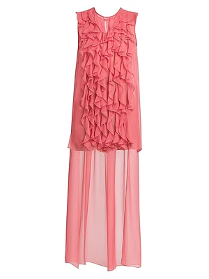 Ruffled Chiffon Cape-Back Blouse