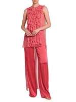 Ruffled Chiffon Cape-Back Blouse