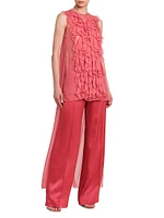 Ruffled Chiffon Cape-Back Blouse