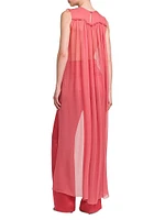 Ruffled Chiffon Cape-Back Blouse
