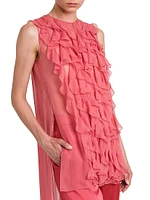 Ruffled Chiffon Cape-Back Blouse