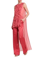 Ruffled Chiffon Cape-Back Blouse