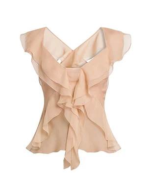 Ruffled Silk-Chiffon Sleeveless Blouse