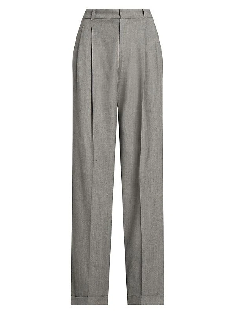 Flannel Wool Straight-Leg Pants