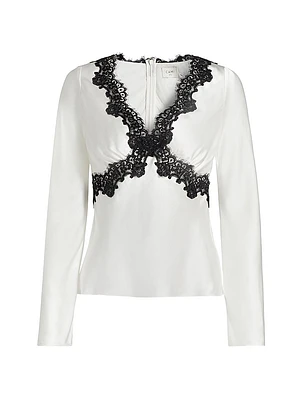 Ainslee Lace-Trimmed Silk Blouse