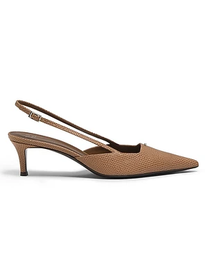 Lizard-Embossed Leather Kitten-Heel Pumps