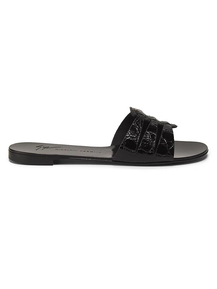 Crocodile-Embossed Leather Sandals