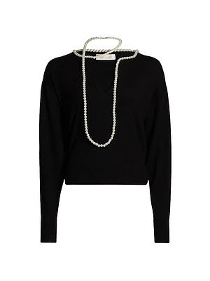 Crush Wool Faux Pearl Necklace Sweater