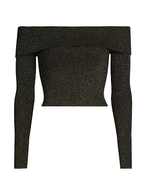 Crush Metallic Off-the-Shoulder Knit Long-Sleeve Top