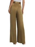 Tuck Silk Belted Wide-Leg Pants