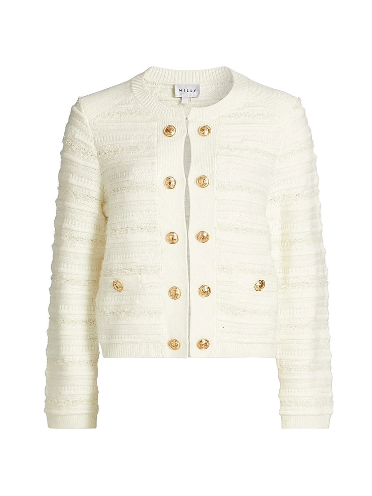 Milly Textured Stripe Knit Cardigan Jacket