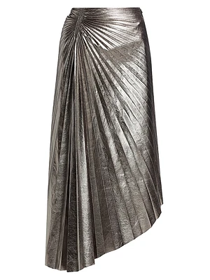 Tracy Metallic Faux-Leather Pleated Midi-Skirt