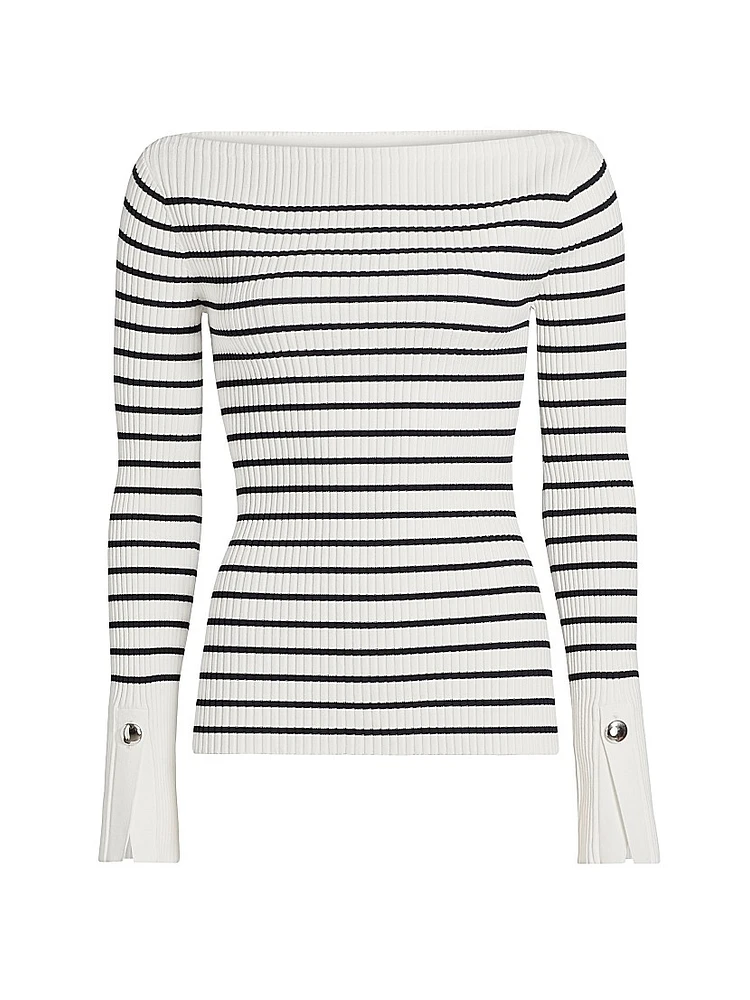 Anya Striped Rib-Knit Boatneck Sweater