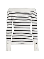 Anya Striped Rib-Knit Boatneck Sweater