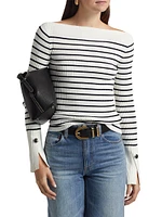 Anya Striped Rib-Knit Boatneck Sweater