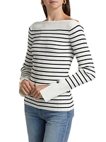 Anya Striped Rib-Knit Boatneck Sweater