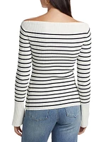 Anya Striped Rib-Knit Boatneck Sweater