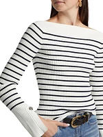 Anya Striped Rib-Knit Boatneck Sweater