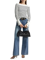 Anya Striped Rib-Knit Boatneck Sweater