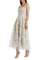 Appliqué Lace Strapless A-Line Midi-Dress