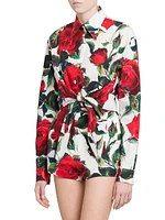 Roses Cotton Tie-Front Crop Shirt