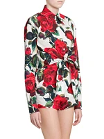 Roses Cotton Tie-Front Crop Shirt