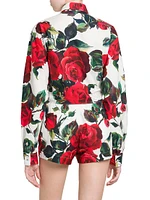 Roses Cotton Tie-Front Crop Shirt