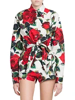 Roses Cotton Tie-Front Crop Shirt