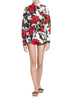 Roses Cotton Tie-Front Crop Shirt