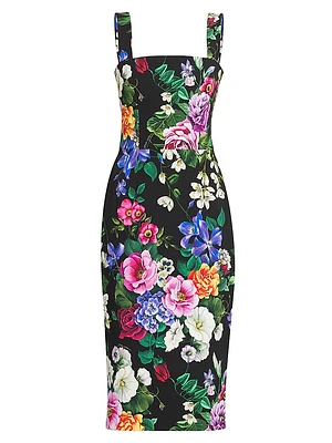 Floral Seamed Body-Con Midi-Dress