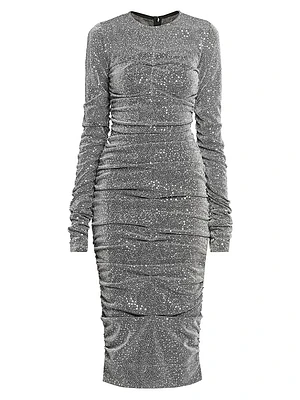 Sequined Ruched Midi-Dress