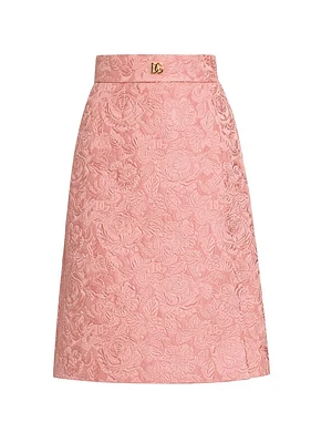Floral Jacquard A-Line Midi-Skirt