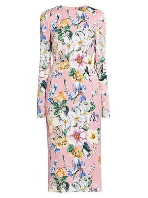 Floral Stretch Silk Midi-Dress