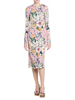 Floral Stretch Silk Midi-Dress