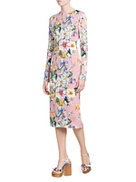 Floral Stretch Silk Midi-Dress