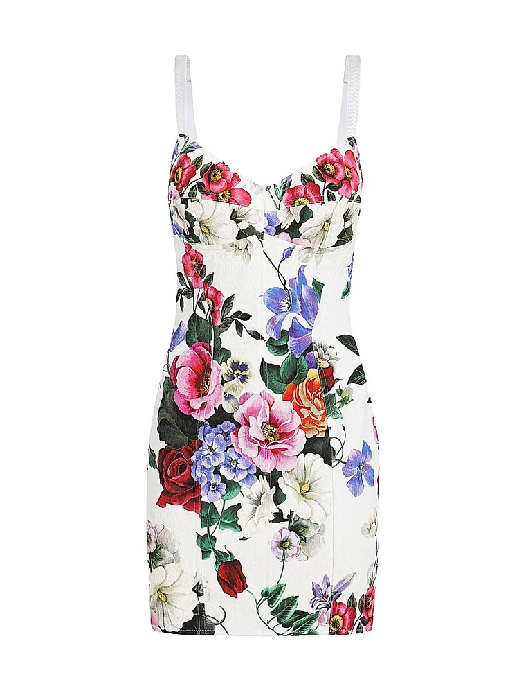 Floral Cotton-Blend Bustier Minidress
