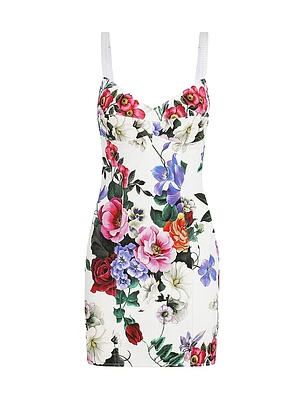 Floral Cotton-Blend Bustier Minidress