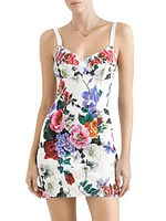 Floral Cotton-Blend Bustier Minidress