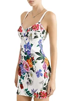 Floral Cotton-Blend Bustier Minidress