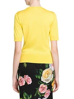 Floral-Appliquéd Silk Short-Sleeve Sweater
