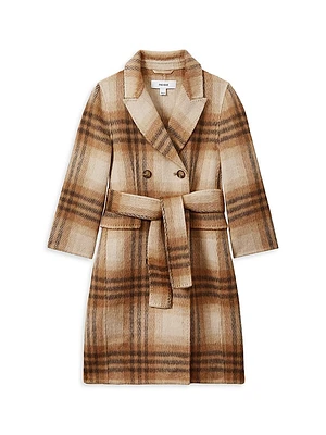 Little Girl's & Check Blindseam Belted Coat