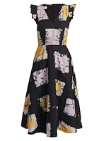 Wura Geometric Cotton Cap-Sleeve Midi-Dress