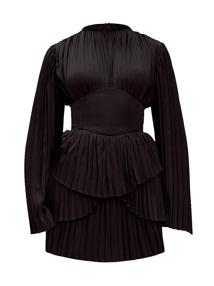 Lenti Pleated Corset-Belt Minidress