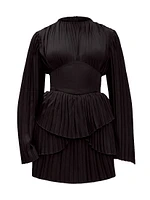 Lenti Pleated Corset-Belt Minidress